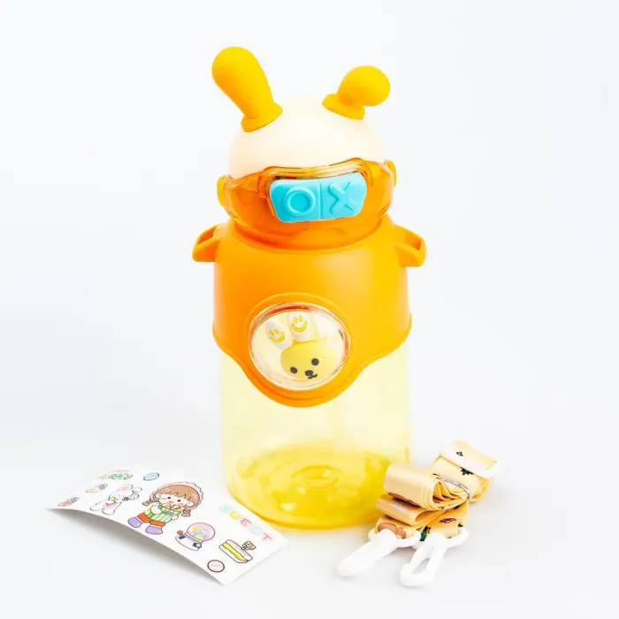 Дитяча пляшечка для води 700 мл з трубочкою та ремінцем Помаранчева (HP18312O) - изображение 2