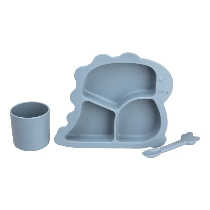 Дитячий набір силіконового посуду чашка/тарілка з трьома секціями/ложка Синій HP34545BL (HP34545BL) - изображение 1