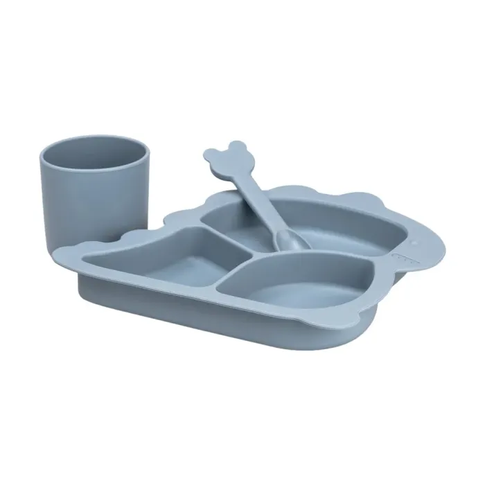 Дитячий набір силіконового посуду чашка/тарілка з трьома секціями/ложка Синій HP34545BL (HP34545BL) - изображение 4