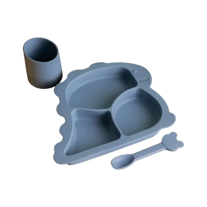 Дитячий набір силіконового посуду чашка/тарілка з трьома секціями/ложка Синій HP34545BL (HP34545BL) - изображение 6