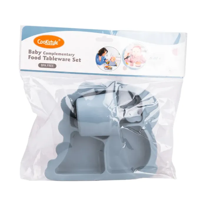 Дитячий набір силіконового посуду чашка/тарілка з трьома секціями/ложка Синій HP34545BL (HP34545BL) - изображение 7