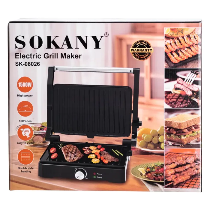 Електрогриль притискний з антипригарним покриттям 1500 Вт Sokany SK-08026 (SK-08026) - зображення 10
