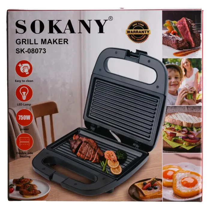 Електрогриль притискний з антипригарним покриттям 750 Вт Sokany SK-08073 (SK-08073) - зображення 8