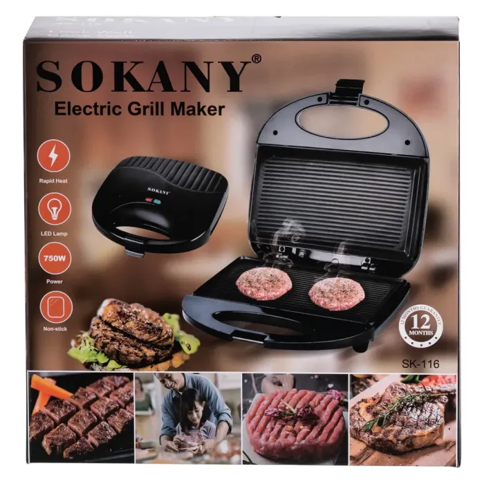 Електрогриль з антипригарним покриттям, термостатом і захистом від перегріву 750 Вт Sokany SK-116 (SK-116) - зображення 10