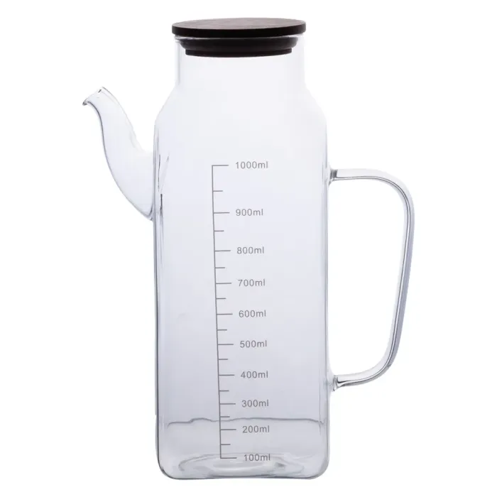 Ємність для олії та оцту з бамбуковою кришкою 1 літр скляний чайник для оливкової, соняшникової олії HP-34-2 (HP-34-2) - изображение 1