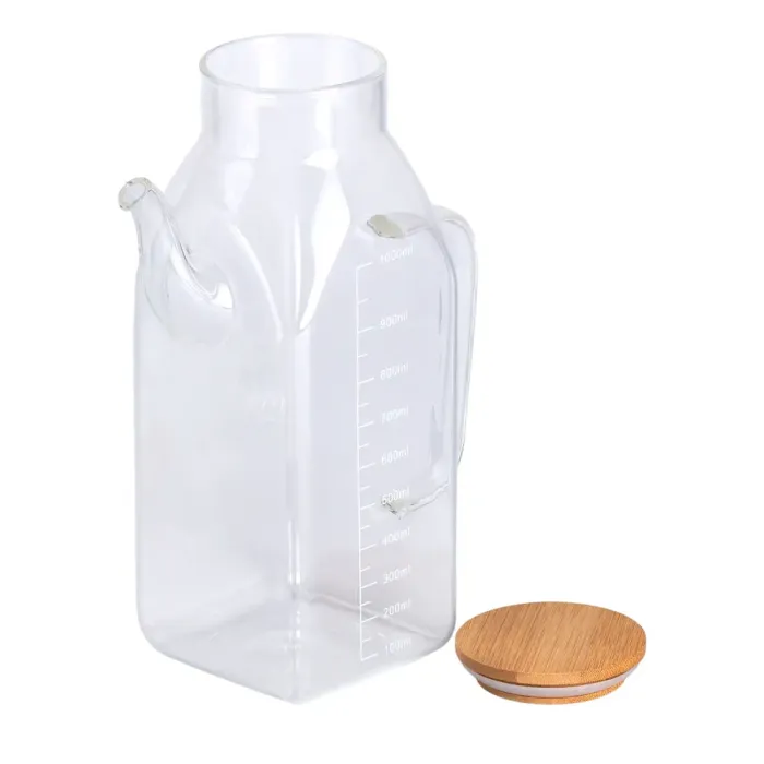 Ємність для олії та оцту з бамбуковою кришкою 1 літр скляний чайник для оливкової, соняшникової олії HP-34-2 (HP-34-2) - изображение 3