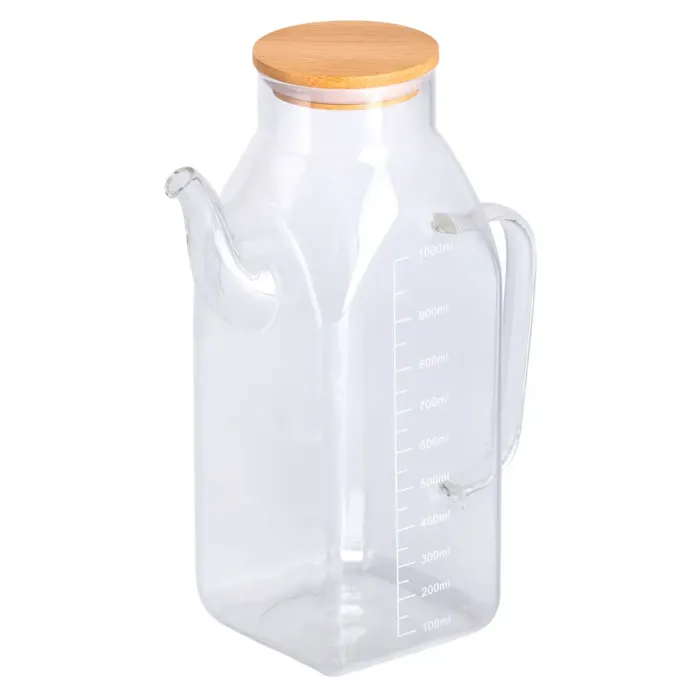 Ємність для олії та оцту з бамбуковою кришкою 1 літр скляний чайник для оливкової, соняшникової олії HP-34-2 (HP-34-2) - изображение 4