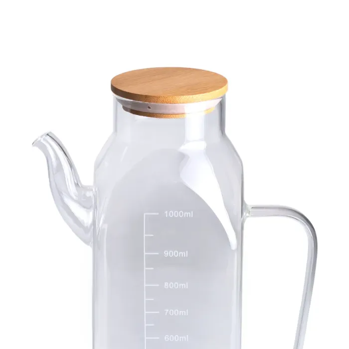 Ємність для олії та оцту з бамбуковою кришкою 1 літр скляний чайник для оливкової, соняшникової олії HP-34-2 (HP-34-2) - изображение 5