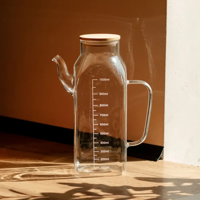 Ємність для олії та оцту з бамбуковою кришкою 1 літр скляний чайник для оливкової, соняшникової олії HP-34-2 (HP-34-2) - изображение 6