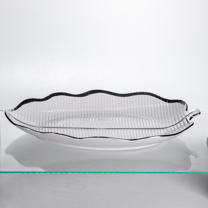 Порцелянова менажниця «Листок» з чорним обідком 2 секції 35,5 см ML6046 (ML6046) - изображение 1