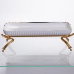 Порцелянове блюдо для сервірування на металевій підставці 29.5×12×9 (см) Білий із золотом LB-1565G (LB-1565G)