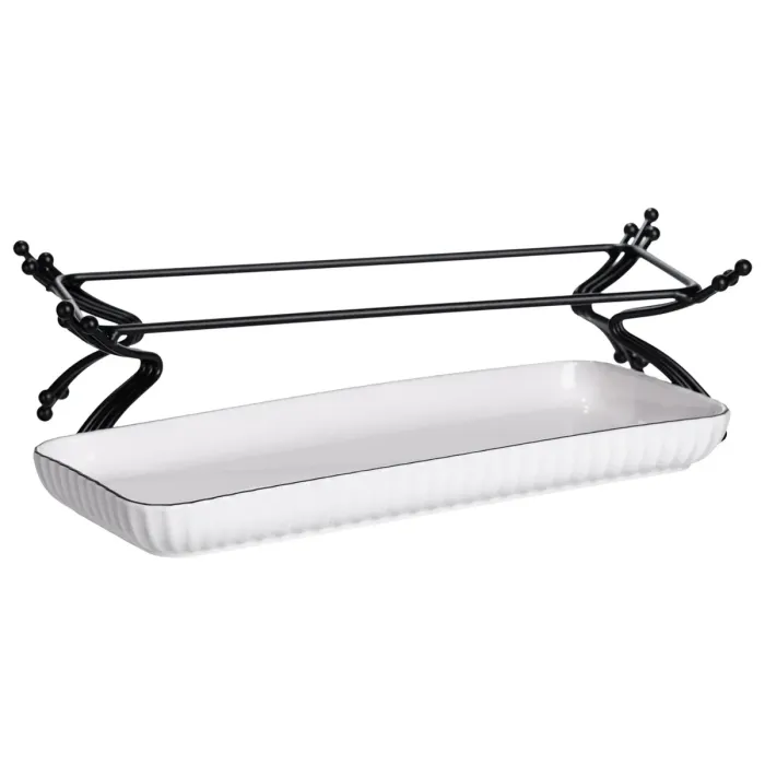 Порцелянове блюдо для сервірування на металевій підставці 29,5×12×9 (см) Біле з чорним LB-1565B (LB-1565B) - зображення 2