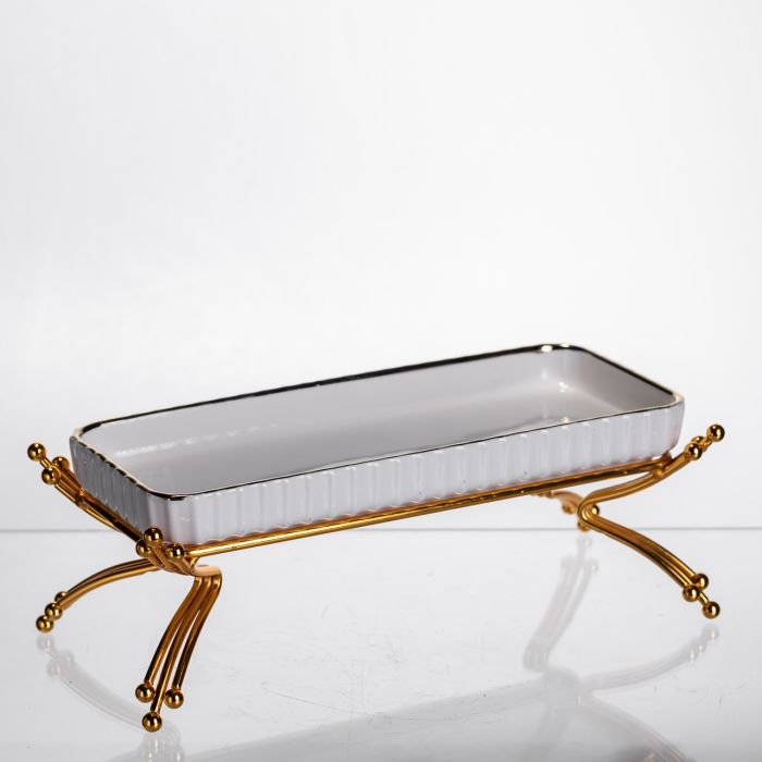 Порцелянове блюдо для сервірування на металевій підставці 37×18×5 (см) блюдо для подачі закусок LB-1566G (LB-1566G) - изображение 2