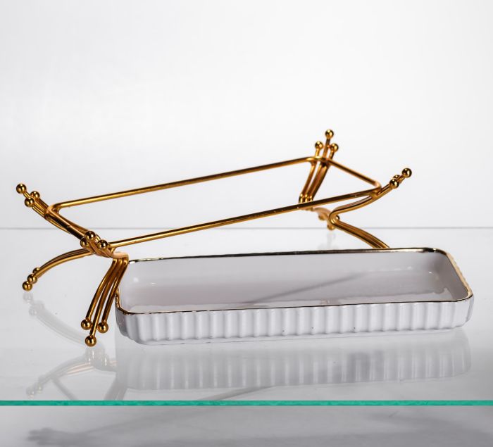 Порцелянове блюдо для сервірування на металевій підставці 37×18×5 (см) блюдо для подачі закусок LB-1566G (LB-1566G) - изображение 4