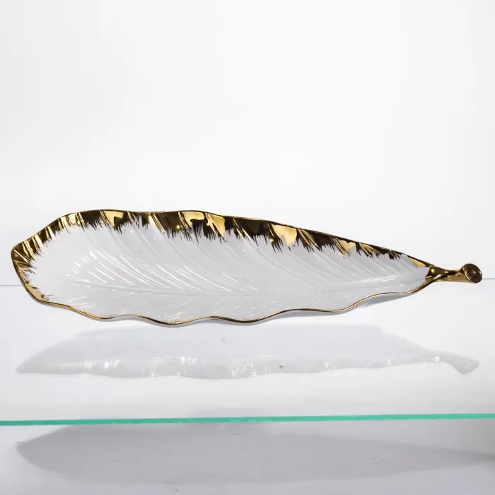 Порцелянове блюдо для сервірування столу 37×13×2.5 (см) блюдо для подавання закусок Білий із золотом CJY-145 (CJY-145) - зображення 3