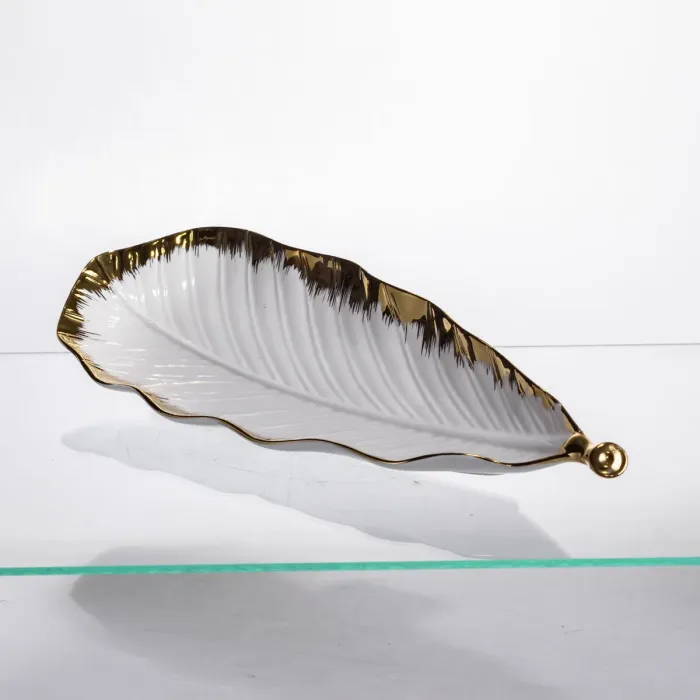 Порцелянове блюдо для сервірування столу 37×13×2.5 (см) блюдо для подавання закусок Білий із золотом CJY-145 (CJY-145) - зображення 4