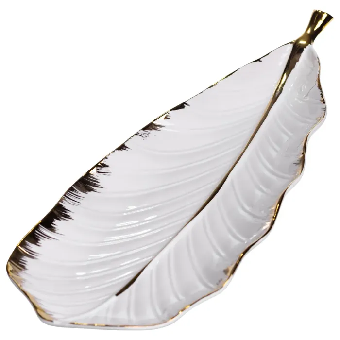 Порцелянове блюдо для сервірування столу 45×16.5×3 (см) блюдо для подавання закусок Білий із золотом CJY-175 (CJY-175) - зображення 1