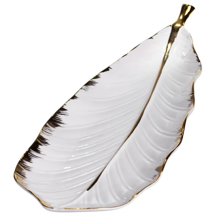 Порцелянове блюдо для сервірування столу 45×16.5×3 (см) блюдо для подавання закусок Білий із золотом CJY-175 (CJY-175) - зображення 2