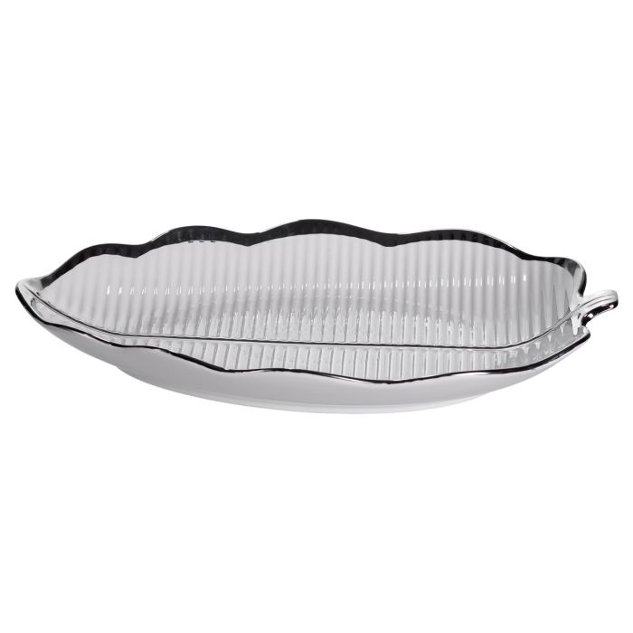 Порцелянове блюдо для сервірування столу у формі листа 31×20×3 (см) Срібло ML6047 (ML6047) - зображення 1