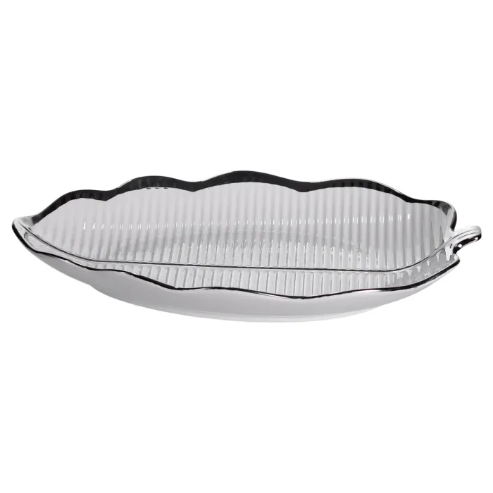 Порцелянове блюдо для сервірування столу у формі листа 31×20×3 (см) Срібло ML6047 (ML6047) - зображення 1