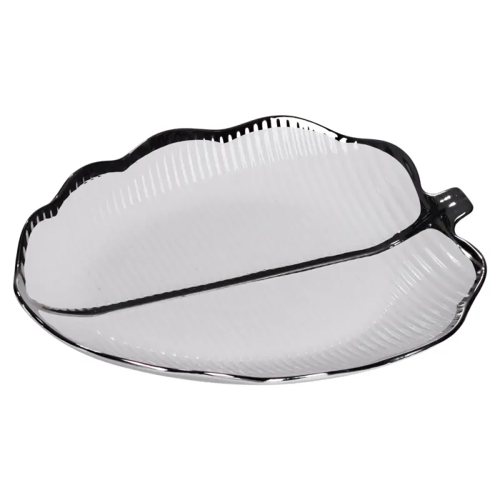 Порцелянове блюдо для сервірування столу у формі листа 31×20×3 (см) Срібло ML6047 (ML6047) - зображення 3