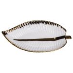 Порцелянове блюдо для сервірування стола у формі листя 35×18.5×5 (см) блюдо для подавачі закусок Золото WH045 (WH045)