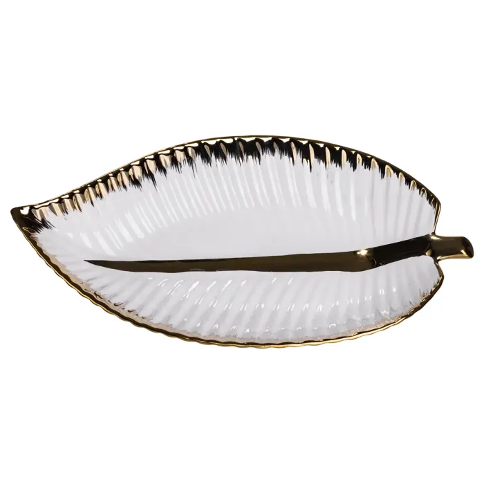 Порцелянове блюдо для сервірування стола у формі листя 35×18.5×5 (см) блюдо для подавачі закусок Золото WH045 (WH045) - зображення 1