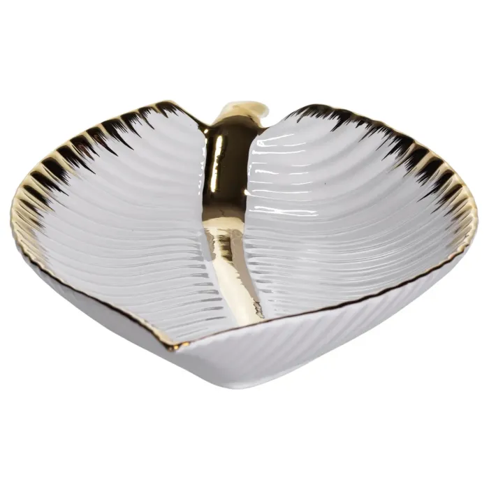 Порцелянове блюдо для сервірування стола у формі листя 35×18.5×5 (см) блюдо для подавачі закусок Золото WH045 (WH045) - зображення 3