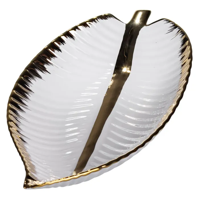 Порцелянове блюдо для сервірування стола у формі листя 35×18.5×5 (см) блюдо для подавачі закусок Золото WH045 (WH045) - зображення 4