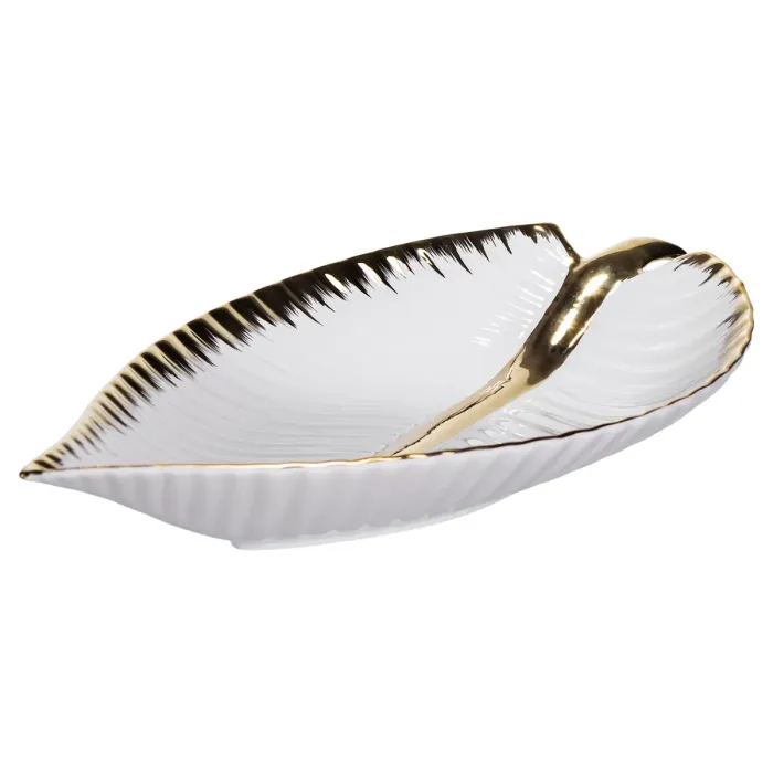 Порцелянове блюдо для сервірування стола у формі листя 35×18.5×5 (см) блюдо для подавачі закусок Золото WH045 (WH045) - зображення 5