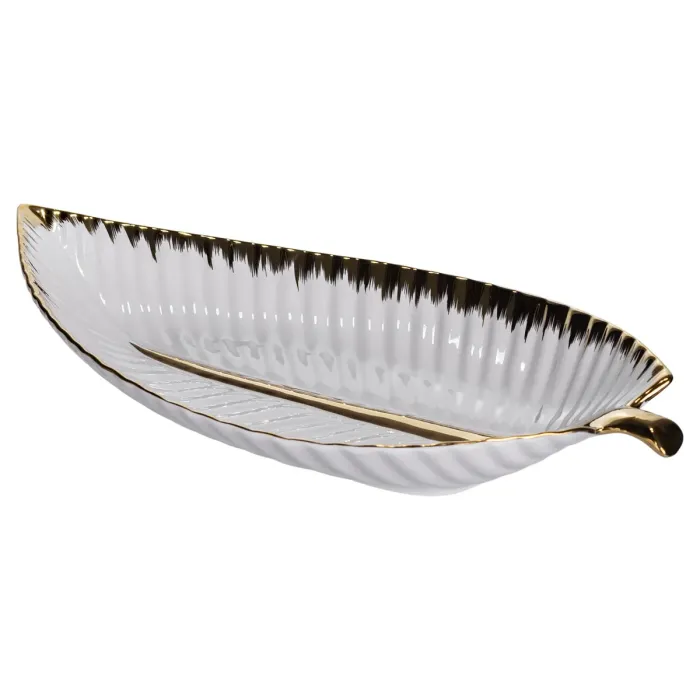 Порцелянове блюдо для сервірування стола у формі листя 35×18.5×5 (см) блюдо для подавачі закусок Золото WH045 (WH045) - зображення 6