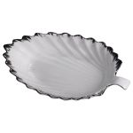 Порцелянова страва для сервірування стола у формі листя 37×18×5 (см) блюдо для подавання закусок Білий зі сріблом 2552-1S (2552-1S)