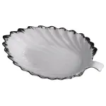Порцелянова страва для сервірування стола у формі листя 37×18×5 (см) блюдо для подавання закусок Білий зі сріблом 2552-1S (2552-1S)