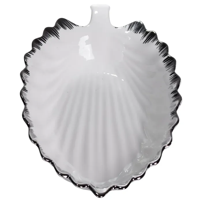 Порцелянова страва для сервірування стола у формі листя 37×18×5 (см) блюдо для подавання закусок Білий зі сріблом 2552-1S (2552-1S) - зображення 4