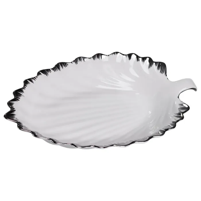 Порцелянова страва для сервірування стола у формі листя 37×18×5 (см) блюдо для подавання закусок Білий зі сріблом 2552-1S (2552-1S) - зображення 5