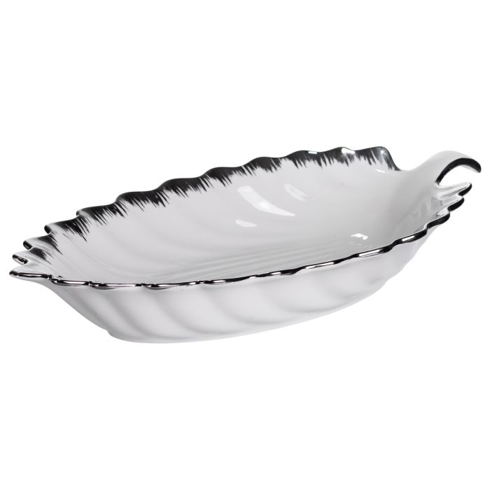 Порцелянове блюдо для сервірування столу у формі листа 41×20×6,5 (см) Біле зі сріблом 2551-1S (2551-1S) - зображення 1