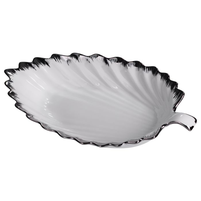 Порцелянове блюдо для сервірування столу у формі листа 41×20×6,5 (см) Біле зі сріблом 2551-1S (2551-1S) - зображення 2