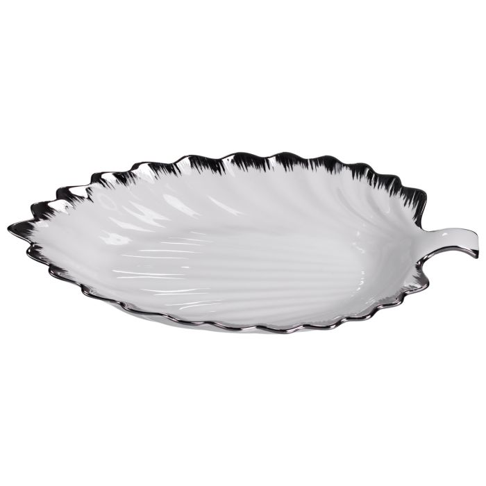 Порцелянове блюдо для сервірування столу у формі листа 41×20×6,5 (см) Біле зі сріблом 2551-1S (2551-1S) - зображення 4