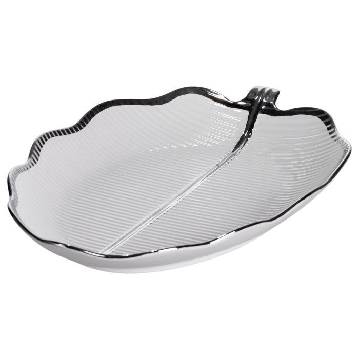 Порцелянове блюдо для сервірування стола у формі листя 41×27×4 (см) блюдо для подавачі закусок Срібло ML6045 (ML6045) - изображение 1