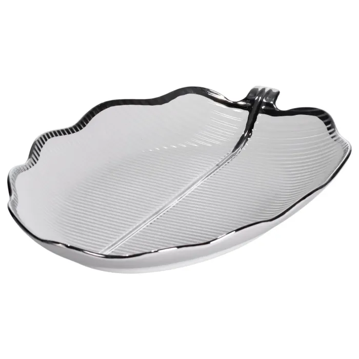 Порцелянове блюдо для сервірування стола у формі листя 41×27×4 (см) блюдо для подавачі закусок Срібло ML6045 (ML6045) - зображення 1