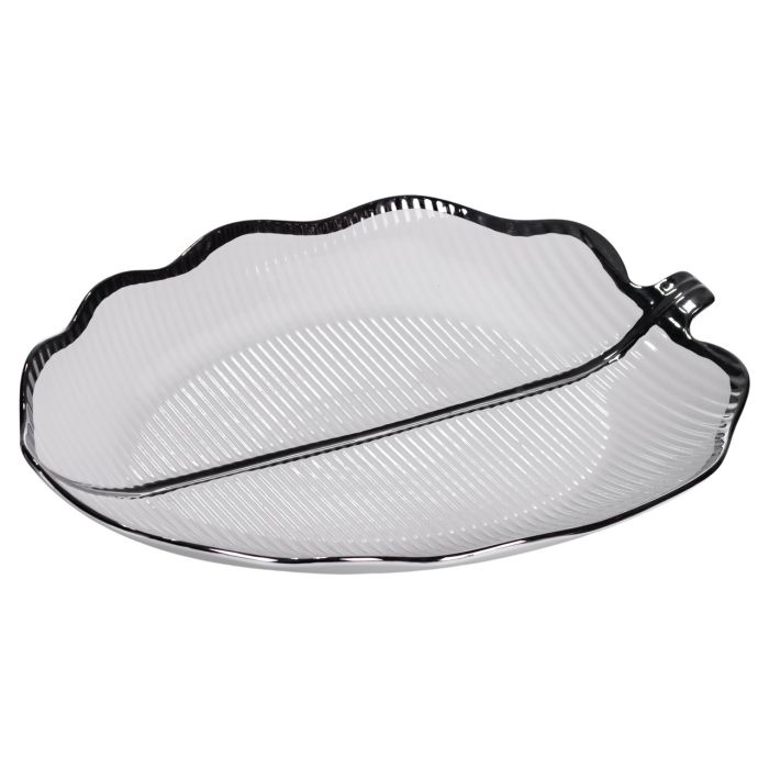 Порцелянове блюдо для сервірування стола у формі листя 41×27×4 (см) блюдо для подавачі закусок Срібло ML6045 (ML6045) - изображение 3