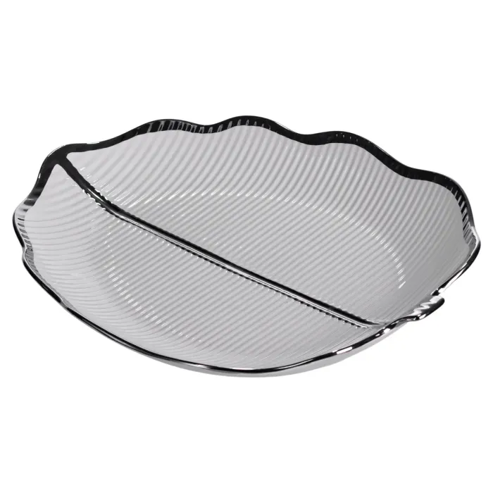 Порцелянове блюдо для сервірування стола у формі листя 41×27×4 (см) блюдо для подавачі закусок Срібло ML6045 (ML6045) - зображення 4