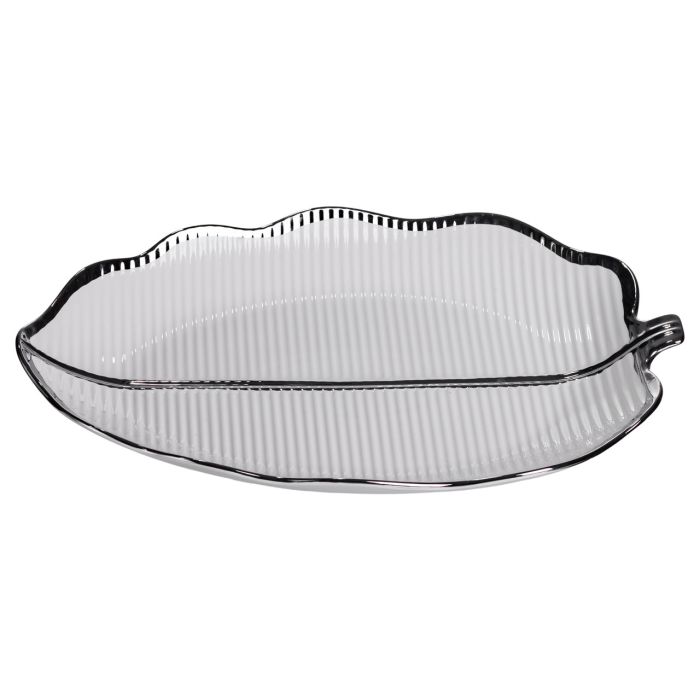 Порцелянове блюдо для сервірування стола у формі листя 41×27×4 (см) блюдо для подавачі закусок Срібло ML6045 (ML6045) - изображение 5