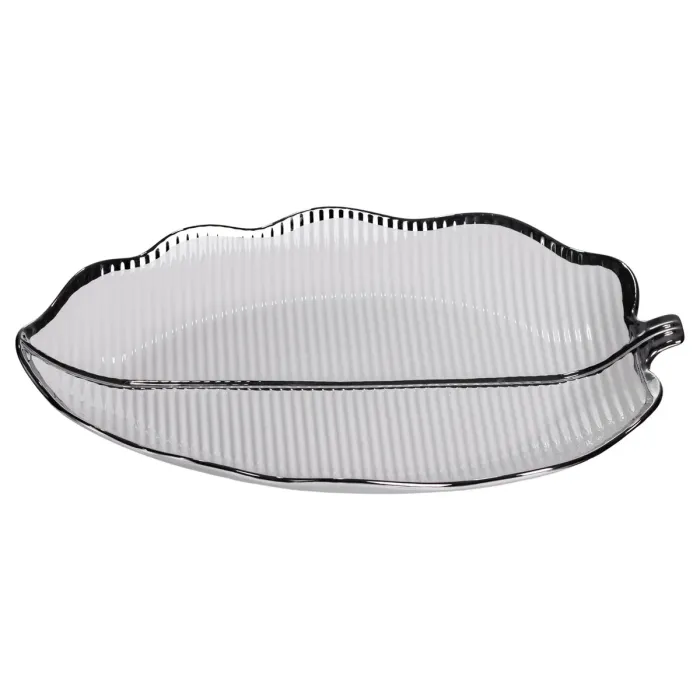 Порцелянове блюдо для сервірування стола у формі листя 41×27×4 (см) блюдо для подавачі закусок Срібло ML6045 (ML6045) - зображення 5