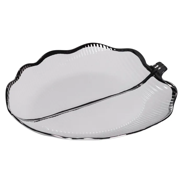 Порцелянове блюдо для сервірування стола у формі листя 41×27×4 (см) блюдо для подавачі закусок Срібло ML6045 (ML6045) - зображення 6