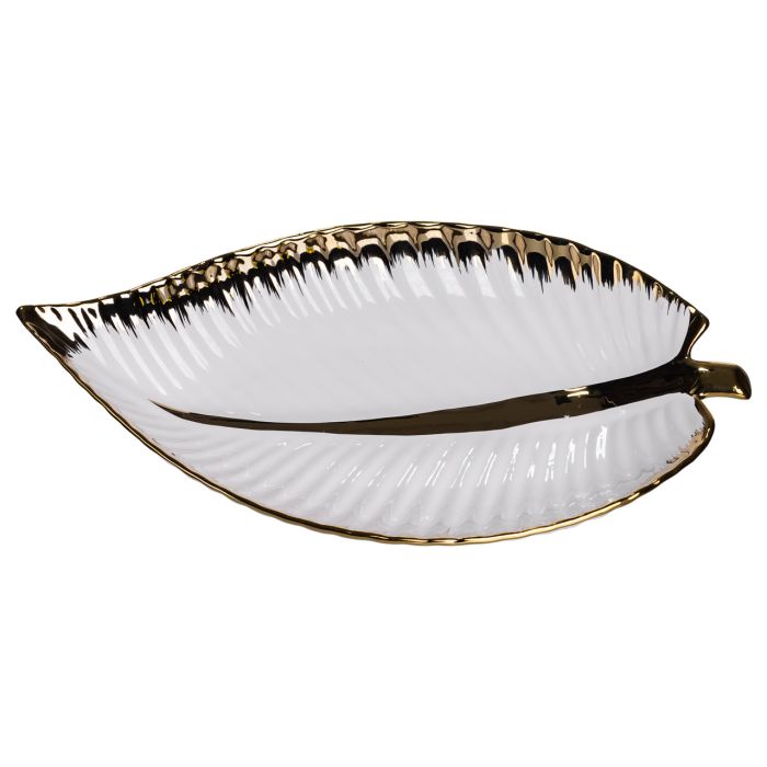 Порцелянове блюдо для сервірування столу у формі листа 45×24×5,5 (см) Золото WH047 (WH047) - зображення 3