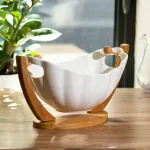 Фруктовница белая керамическая 281114 см ваза для фруктов на деревянной подставке (HP1240)