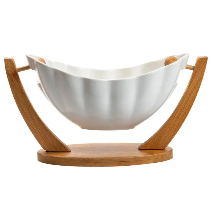 Фруктовница белая керамическая 281114 см ваза для фруктов на деревянной подставке (HP1240) - изображение 3