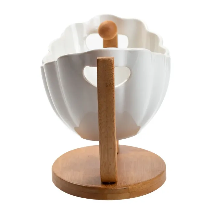 Фруктовница белая керамическая 281114 см ваза для фруктов на деревянной подставке (HP1240) - изображение 4