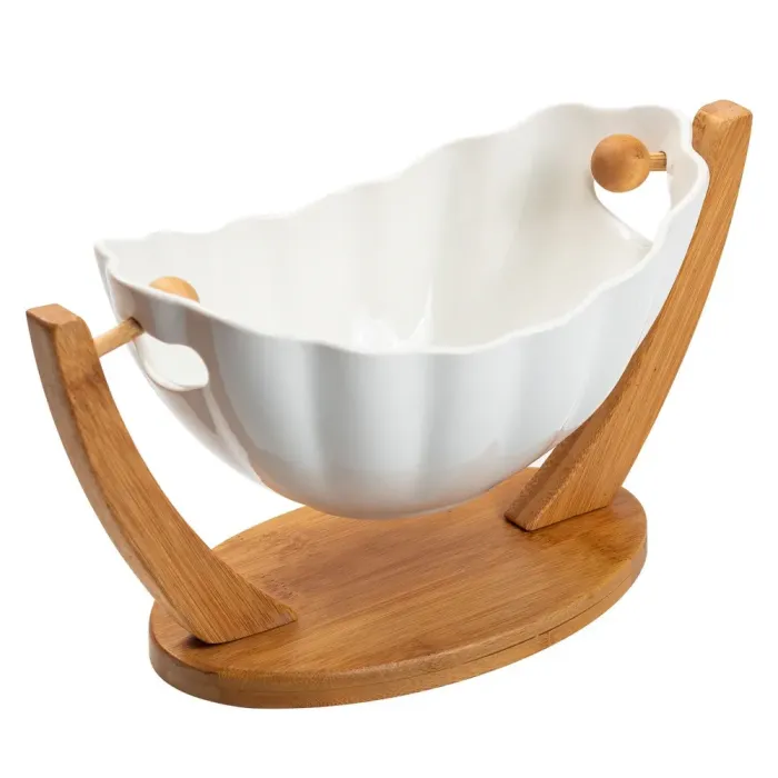 Фруктовница белая керамическая 281114 см ваза для фруктов на деревянной подставке (HP1240) - изображение 5